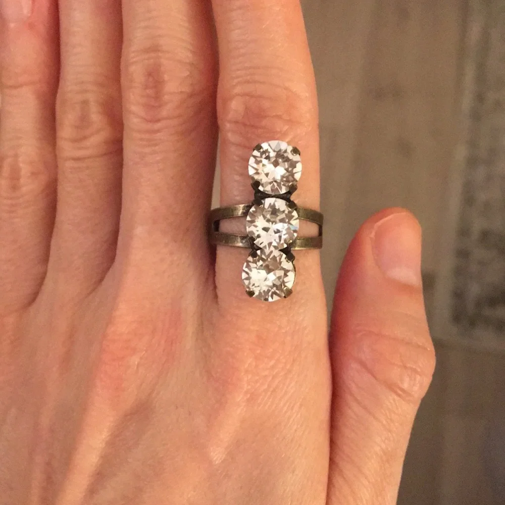Classic Clear + Antique Brass Crystal Statement Ring